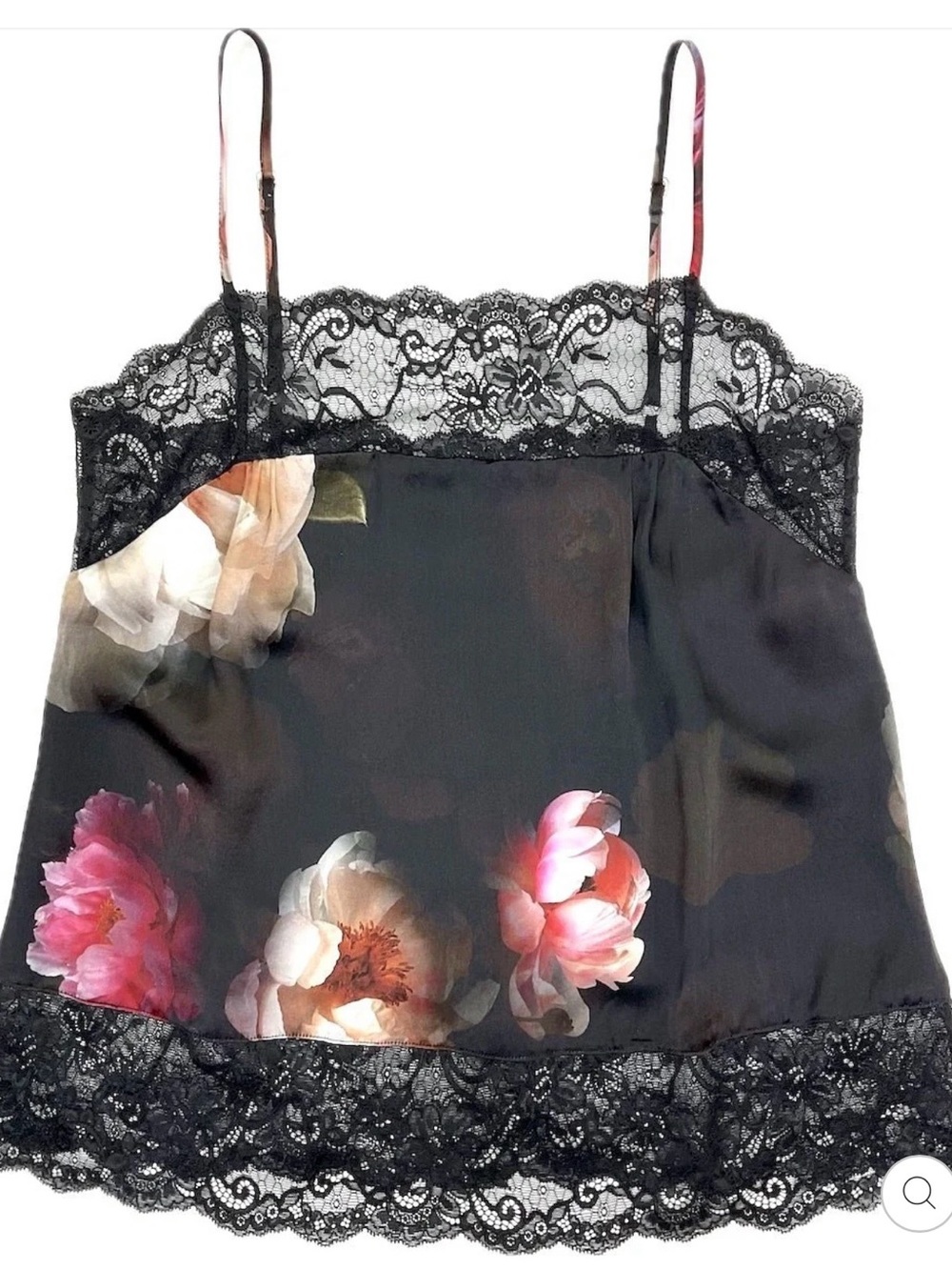 NWT Samantha Chang Eloise Silk Lace Camisole with Subtle Floral Accents Sz S